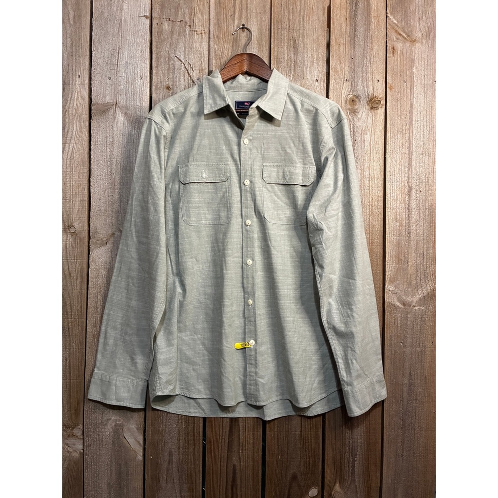 Vineyard Vines Mens Classic Fit Shirt Green Heathered Stretch 1W011042 Large